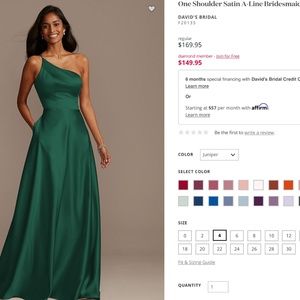 David's Bridal - One Shoulder Satin A-Line Bridesmaid Dress